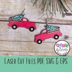 Vintage Christmas Truck Dangly Earrings Laser Cut File Glowforge eps, svg, pdf