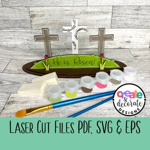 He is Risen Easter Cross Stand for DIY Craft Kits, kids coloring kits laser cut files, svg, png, eps