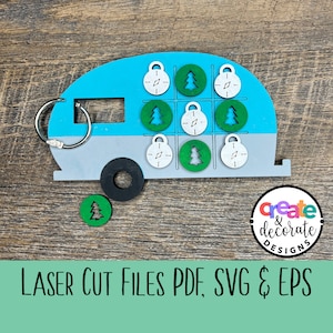 Camper Miniature Tic Tac Toe Game with game pieces. Laser Cut Files with png, pdf, svg and eps.