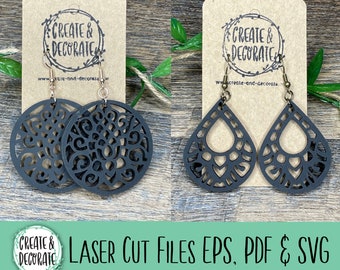 Pendiente Laser Cut Digital Files. Diseños redondos y teardrop. Svg, EPS, PDF Archivos digitales solamente