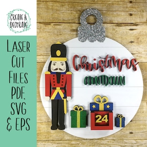 Sinal de contagem regressiva de Natal intercambiável para quebra-nozes para arquivos cortados a laser Glowforge, SVG, PDF, 25 formatos numéricos