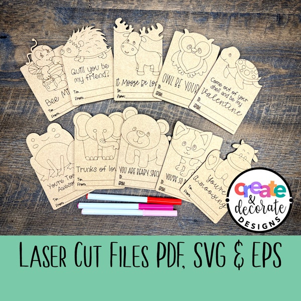 Valentines Cards DIY Craft Kit for Kids Laser Cut Files. Fit for Glowforge, Digital Files svg, pdf, eps and png.