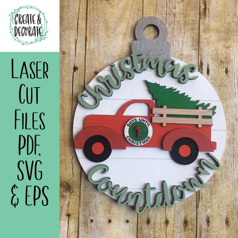 Download Pdf Svg Interchangeable Vintage Truck Christmas Countdown Glowforge Laser Cut Files 25 Number Shapes Digital Drawing Illustration Tripod Ee