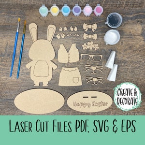 Easter Bunny with custom faces and clothes for DIY Craft Kits, kids coloring kits laser cut files, svg, png, eps