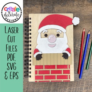 Santa Claus Christmas Wooden Notebook Cover Laser Cut Files. svg, pdf, eps, png