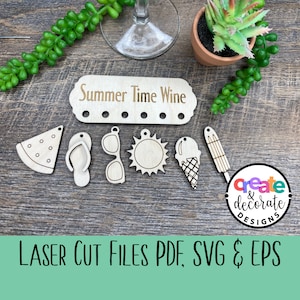 Summer Time Wine Charms Laser Cut Files svg, pdf, eps, png