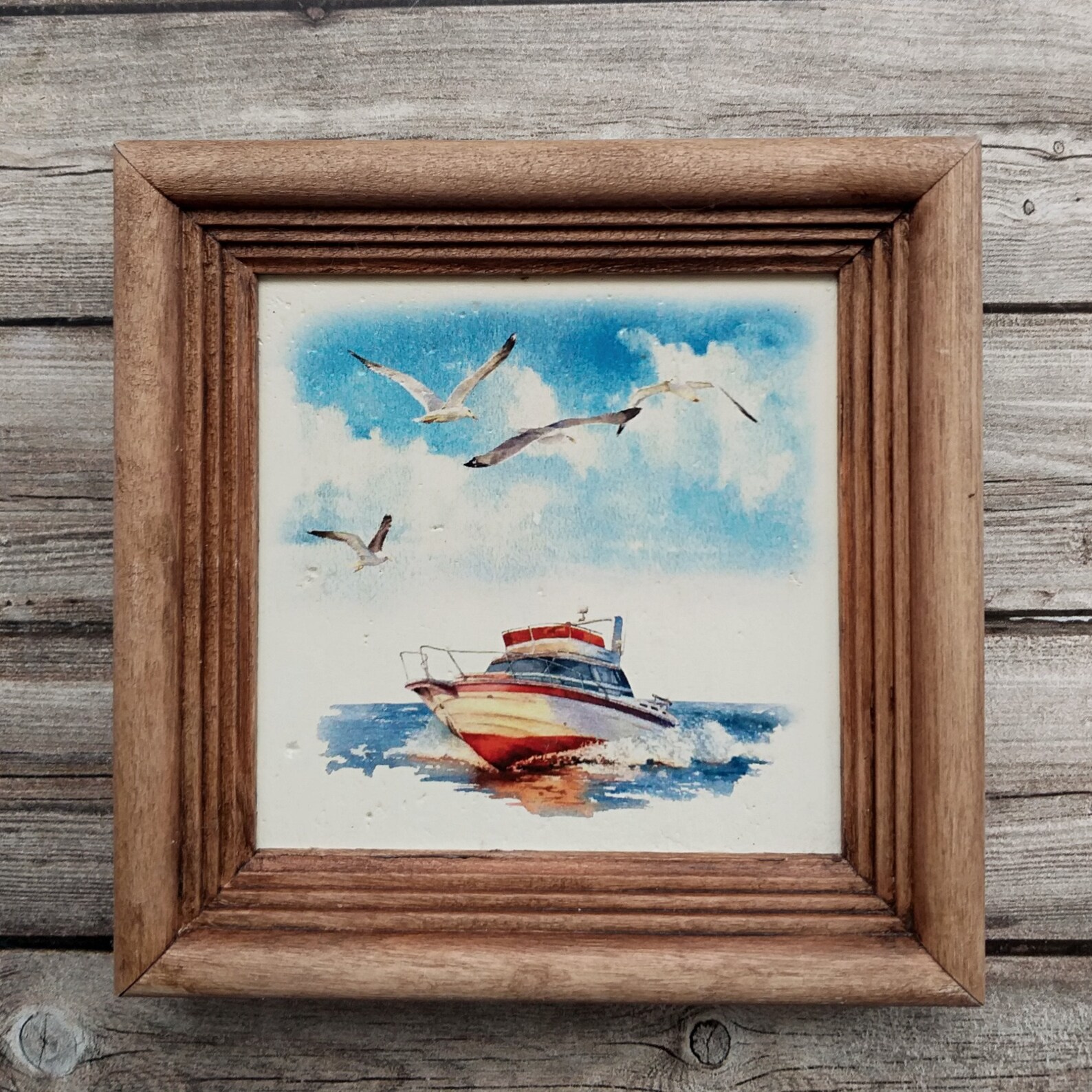 Framed Tile Sea Boat Art Small Framed Art Ceramic Tile Art Etsy