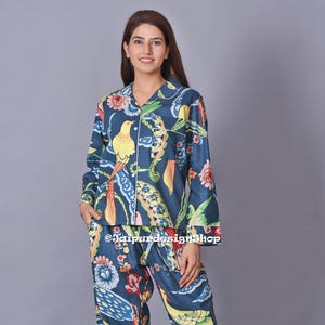 Beautiful Cotton Comfort Pajama Set, Indian Handmade PJ Set, Bohemian Women Night Wear Set, Unisex Cotton Suit Long Pajamas Gifts For Her
