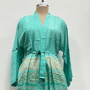 Hippie Bohemian Silk Kimono Silk Kimono For Her Indian Handmade Silk Recycled Sari Kimono Bikini Wrap up Kimono Beach Wear Robe