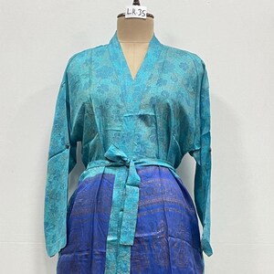 Beautiful Handmade Boho Kimono, Bridesmaid Robe, Women&#39;s Vintage Floral Silk Robe, Silk Sari Robe Silk Kimono Gift For Her ,Summer Kimono
