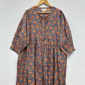 Midi Dress, Mini Dress, Floral Long Block Print Dress, Deep Neck with string closer