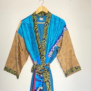 Long Silk Kimono Robe, Handmade Silk Dressing Gown, Silk Lounge Wear Robe, Summer Silk Beach Cover Up,