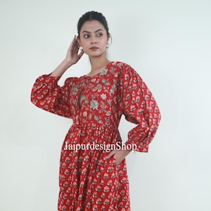 Cotton hand block print dress with kantha patch, Long cotton dress, Kantha dress, Women handmade boho dress Indian style dress, Maxi dress