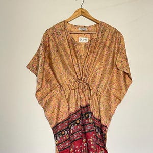 Floral Print Indian Silk Kaftan, Kaftan Maxi Dress, Soft Silk Lounge Wear Summer Resort Wear Kaftan, Handmade Kaftan, Bikini Cover Up Kaftan