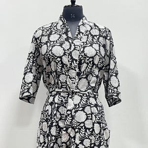 Bata tipo kimono de algodón, bata de dama de honor con estampado de bloques, ropa de dormir de verano, kimono de talla única
