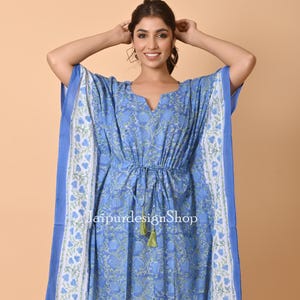Summer Wear Cotton kaftan For Beach Cover Up, Indian Hand Block Night Gown, Women&#39;s Beach Wear Clothing, Hand Printed Tunics