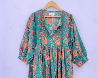 New Kyra Midi Dress, Mini Dress, Floral Long Block Print Dress Deep Neck With String Closer