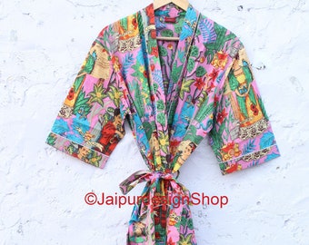 Baumwolle Kimono Robe Frida Kahlo bedruckt Beachwear Bademantel Kimono für Frau, Geschenk für sie, Plus Size, Brautjungfern Kimono