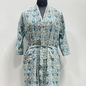 Cotton Kimono Robe Dressing Gown, Block Printed Bridesmaid Robe, Summer Nightwear, Trending Kimono, Nightwear gown Women Dress One Size