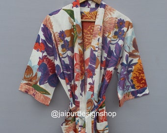 Bata de dama de honor, bata de algodón, kimono floral, estampado de bloques, bata de kimono de algodón, talla grande/ropa de playa