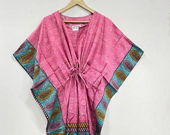 Handmade Silk Blend Kaftan: Lightweight Bohemian Resort Dress