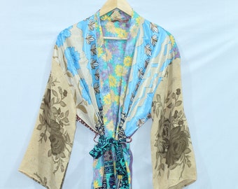 SALE!-15/%!!!Beach Robe Kimono Robe Swim Wear Robe Night Wear Art Silk Robe Silk Kimono Robe Gown Indian Saree Kimono #TMK 141