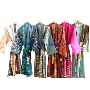 Wholesale Lot Of 25 Pcs Woman&#39;s Bath Robe, Silk Saree Kimono, Ladies Patchwork Kimono, Vintage Kimono, Beach Wear, Robes