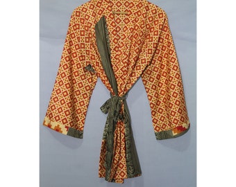 Seide Sari Robe, Vintage Seide Kimono, Seide Kimono, freie Größe, Strandkleidung, Nachtwäsche, kurzer Kimono PS-298