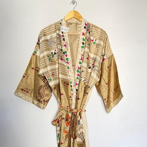 Silk Kimono Robe Vintage Kimono Dressing Gown Gifts For Her Bathrobe Beachwear Plus Size Dress Kimono For Woman