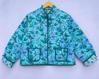 Kurtka pikowana w kwiaty, bawełniana, w stylu boho, na jesień i zimę, płaszcz, ślub w stylu vintage boho, dwustronna kurtka kantha