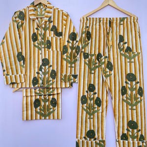 Women Cotton Pants Shirt Set, Pj Set, Night Suit, Indian Cotton Pajama Set, Cotton Hand Block Print, 100% Cotton Light & Soft Night Dress