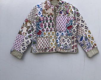 Patchwork Quilted Jackets Cotton Floral Bohemian Style Coat Street-wear Boho Quilted Reversible Jacket for Women