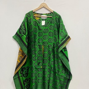 Handmade Silk Long Kaftan, Vintage Silk Kaftan, Resort Wear Kaftan, Beach Wear Boho Kaftan, Silk Nightwear Maxi Dress