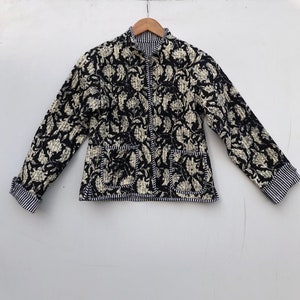 Cotton Women&#39;s Quilted Jacket Block Print Bohemian Style Quilted Handmade Jackets, Coat Holidays Gifts Button Closer Jacket for Women Gifts