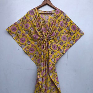 Abito caftano di cotone di lusso, caftano da donna, abito Mumu estivo, caftano stampato a mano, abito lungo indiano, abbigliamento da resort taglie forti