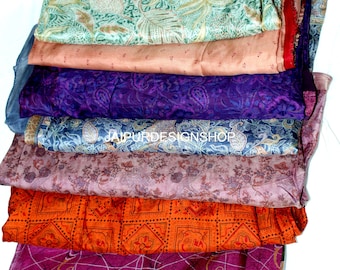 Wholesale Lot of Vintage Crape Silk Saree Indian Sari Kimono Bath Robe Recycled Fabric Ethnic Craft Dressmaking