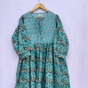 Midi Dress, Mini Dress, Floral Long Block Print Dress, Deep Neck With String Closer