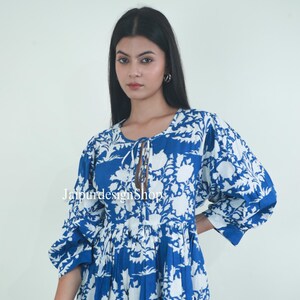 Long Floral Hand Block Print Soft Cotton Midi Dress | Bohemian Dress | Dresses for Women | String Closer Dress