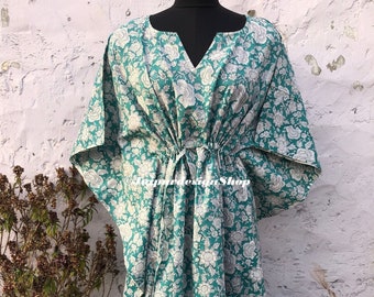 Hand Block Print Caftan Floral Kaftan Cotton Kaftan Poncho Dress Long Caftan Dress Bridesmaids Party, Kaftan For Woman, Gifts For Her