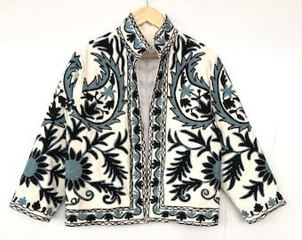 Katoenen Suzani-jas met borduurwerk voor herfst en winter - Boho bomberjack met bloemenprint, streetwear, korte jas voor dames
