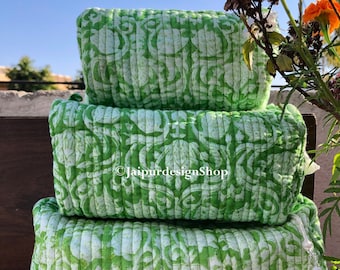 Large Cotton Quilted Block Printed Wash Bag | Handmade Clutch | Toiletry Bag | Cosmetic Bag Block Print Travel Accessory Holiday