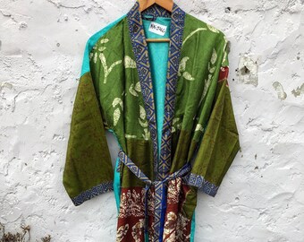 Silk Kimono Bathrobe Vintage Kimono House Coat Robe Bridesmaids Beachwear Dressing Gown Cover Up Plus Size Gifts For Her NK-546
