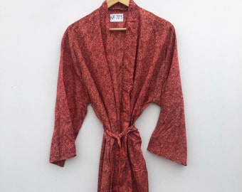 Kimono vintage in seta artificiale, copricostume con stampa floreale