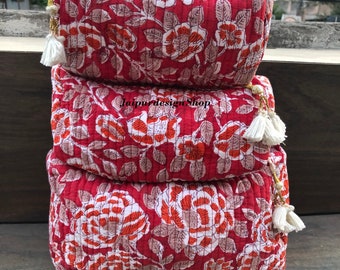 3 Pc Set Of Makeup Bag Cotton Toiletry Bag Cosmetic Bag Hand Block Print Bag Waterproof Wash Bag Gifts For Her