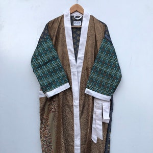 Woman Art silk kimono, Vintage kimono, Boho kimono, Silk dressing gown, Christmas gift, Gifts for her Bathrobe/Kimono, Long Silk Robe