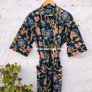 Cotton Kimono Robe Bathrobe Dressing Gown House Coat Robe Floral Kimono Bridesmaids Robes, Beachwear, Plus Size, Gifts For Her