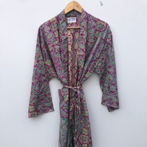 Silk Kimono Robe Dressing Gown Bathrobe Gifts For Her Vintage Kimono Beachwear Plus Size Dress Kimono For Woman NK-726