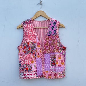 Cotton Quilted Jacket Women Wear Front Open Kimono Stripe piping HandMade Vintage Quilted Jacket, Coats, New Style, Boho..double sibe wear