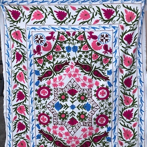 Cotton Suzani Bedspread, twin Size Bedcover, Embroidery Suzani Wall Hanging, Floral Bed Linen, Antique Quilt, Boho Suzani Fabric