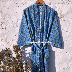 Cotton Blockprint Kimono Robes for Women Plus size long robes Dressing Gown Unisex Bridesmaid Gift Robes maternity robes Plus size clothing